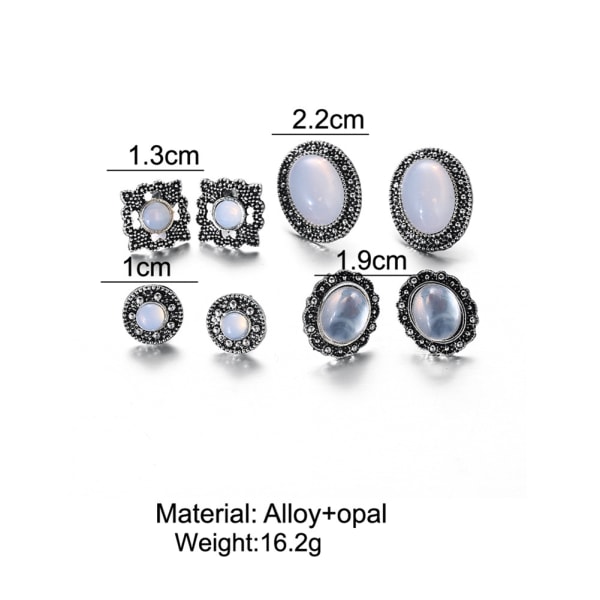 4 par mode enkle opal øreringe legering ørestikker sæt smykker tilbehør gave