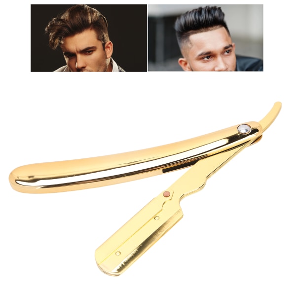 Rettkant barberhøvel for menn, manuell barberhøvel i rustfritt stål for frisørhjemmet (uten blad) Plating av gull