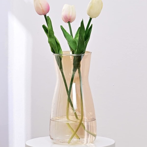 High-Quality Glass Vase - Rustic Home Decor for Modern Farmhouse, Perfect Shelf, Table & Entryway Decor, Patented Design, Amber