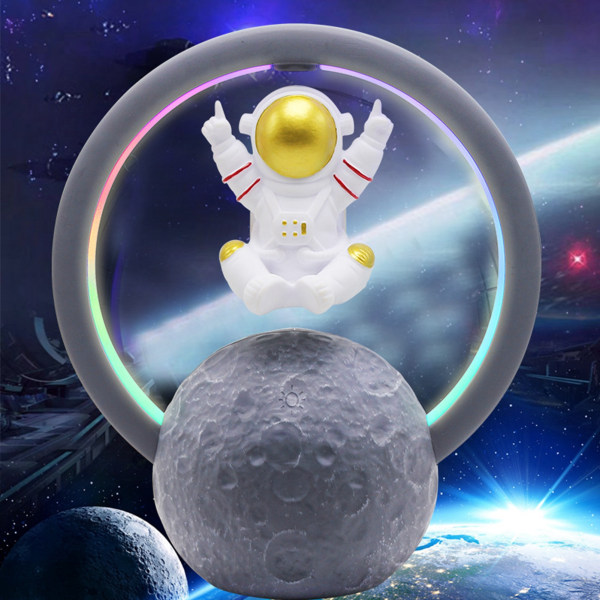 Bluetooth högtalare RGB Light Touch Justering 360 graders Surround Magnetisk Levitation Astronaut Högtalare 598A Guld