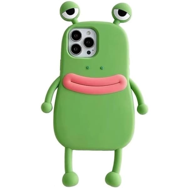Roligt 3D Grodskal för iPhone 14 Pro Max med Ställ - Grön