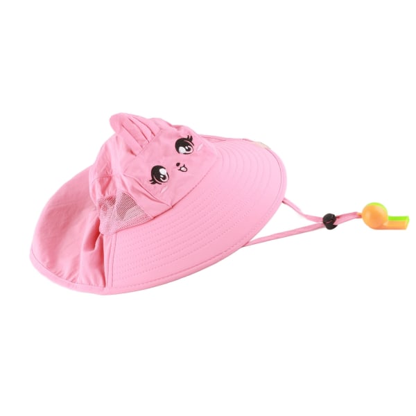 Jenter Solhatt UV-beskyttelse Søt tegneserietrykk Large Brim Kids Beach Play Cap for Summer Pink