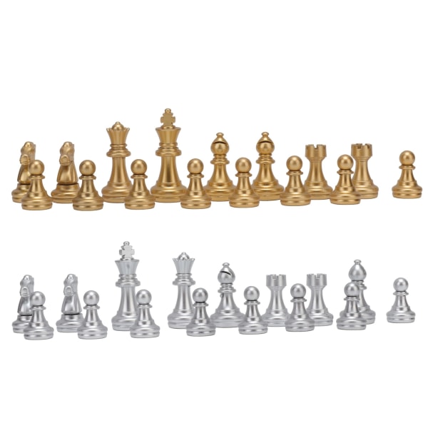 32 brikker skakmænd skakstykker med 1,93 tommer kongefigurer PS til voksne børn legetøj guld og sølv