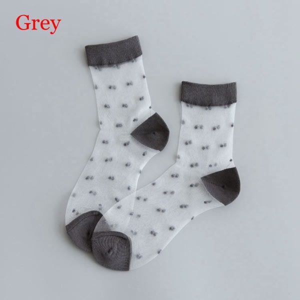 Gjennomsiktige prikkete sokker Ultratynne sokker Krystall Silke GRÅ grå grey