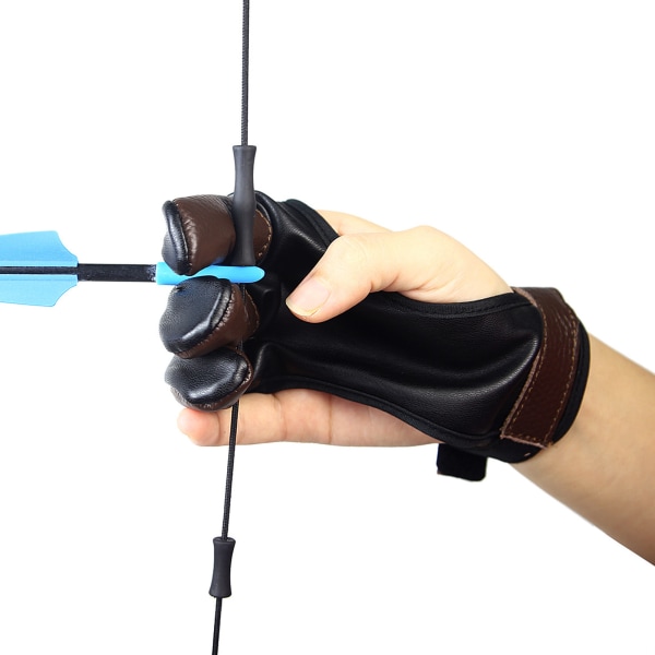Bueskydningshandske Finger Tab Accessories Three Finger Guard PU Læder Bueskydningshandsker til Recurve Compound Bow S