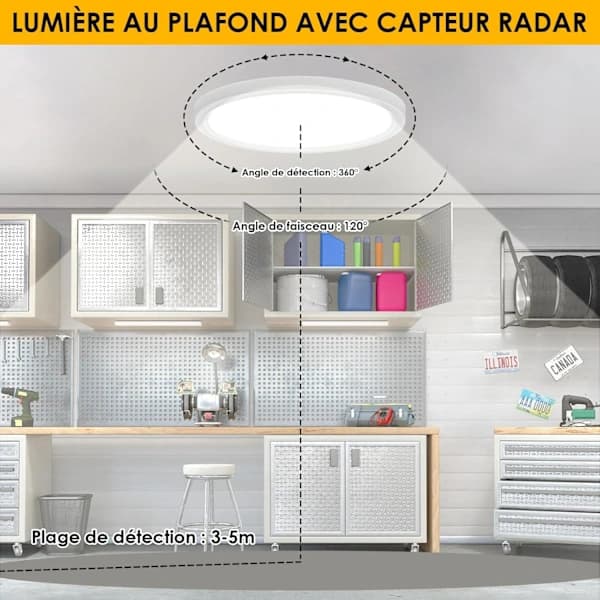 18W LED Ceiling Light with Motion Sensor, 4000K for Hallways and Garages