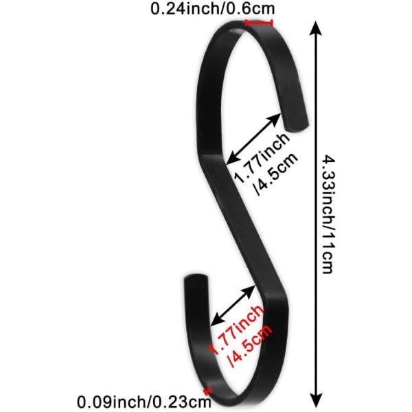 10 stk 4 tommer sorte mellemstore flade S-kroge, kraftige rustfrie stål