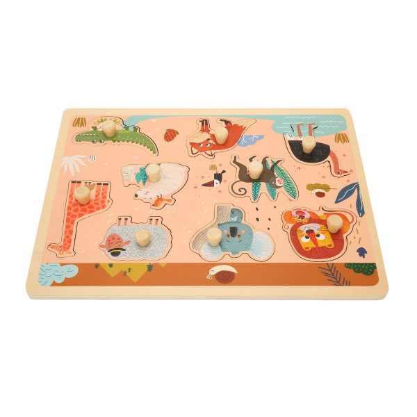 Baby Peg Pussel Board Leksak Trä Zoo Djurmönster Förskolelärande Pusselleksak för småbarn