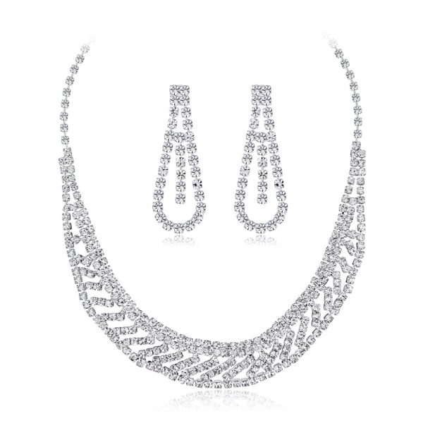 Fashion Elegant Rhinestone Lady Chain Bryllupshalskæde øreringe sæt dekoration smykker