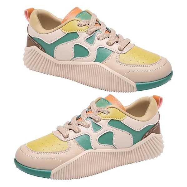 Dame Platform Sneaker PU Læder Blød Komfortabel Trendy Åndbar Passer Til Alt Hverdagssko Beige Grøn 39