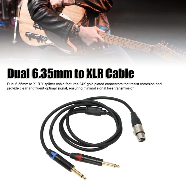 Dubbla 6,35 mm hane till XLR hona kabel 24K guldpläterade kontakter Dubbla 1/4 tum till XLR Y Splitter Converter Adapter 1m / 3,3ft