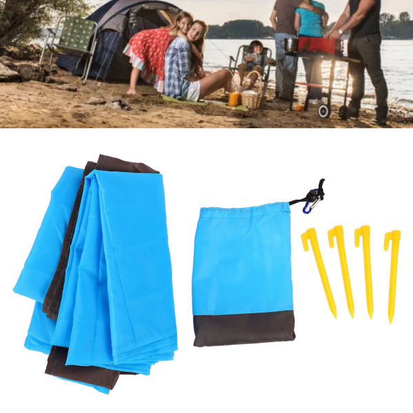 Strandtæppe Polyester Nylon Foldbar Vandtæt Sandtæt Strandmåtte med Stofpose til Picnic Rejser Udendørs Camping Blå
