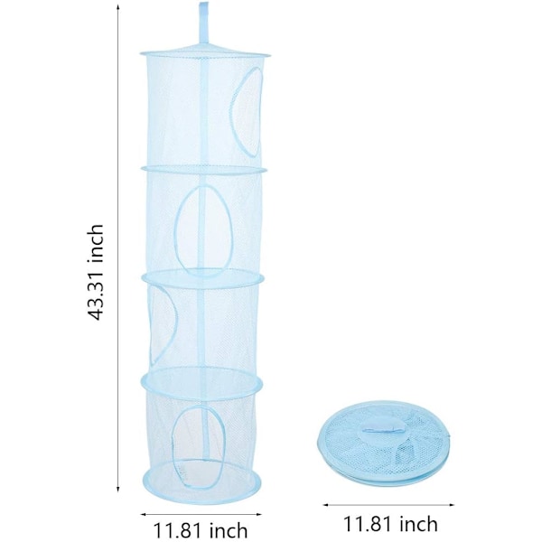 Ripustettava säilytyspussi, ripustettava lelusäilytys, 4-kerroksinen verkkokori ripustettava säilytyskori kokoontaitettava tilaa säästävä järjestäjä pehmeille leluille vaatteille