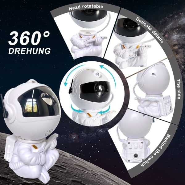 Paris Justerbar lysstyrke astronaut galakse stjerneprojektionslampe, LED natlampe børn stjernelampe, astronautpynt