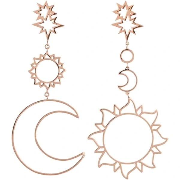 Heyone Boho Asymmetrisk Hul Stjerne Sol Måne Drop Hengende Dingle Øredobber for jenter