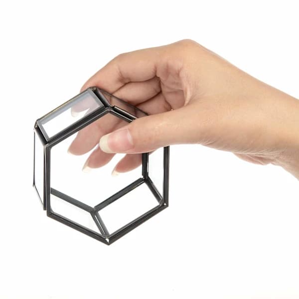 Ringboks ringboks glas smykkeskrin geometrisk opbevaring ringe øreringe halskæder til stue bryllup sort