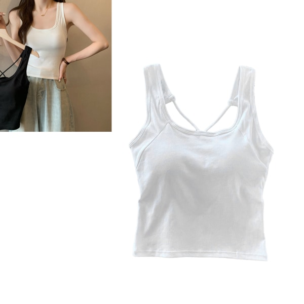 Dame Tank Top Ermeløs skjorte Loose Fit Back Cross Strap Komfortabel for Date Travel Hvit Free Size