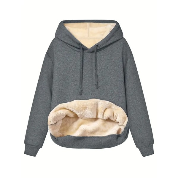 Solid Kænguru Lomme Hoodie, Casual Langærmet Hoodie Til Efterår & Vinter, Damebeklædning Grå XL