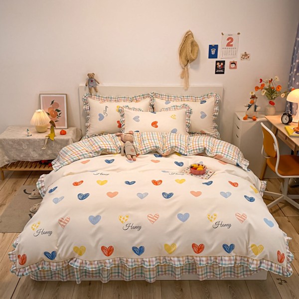 4st Täckeset Andas bomullsmops Sängkläder Set Söta cover för sovrumstyp 1 1,8m ( cover 200x230cm; lakan 230x230cm )