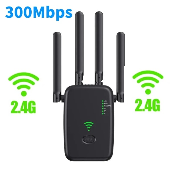 1200 Mbps trådløs WiFi-repeater WIFI-rekkeviddeforlenger WiFi-signalforsterker 5G 2.4G Dual-band nettverksforsterker WiFi-ruter 2.4G 300 Mbps svart EU-plugg