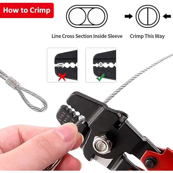 Wire Rope Crimper med 100 stk. Aluminium Crimping Loop Sleeve Kit