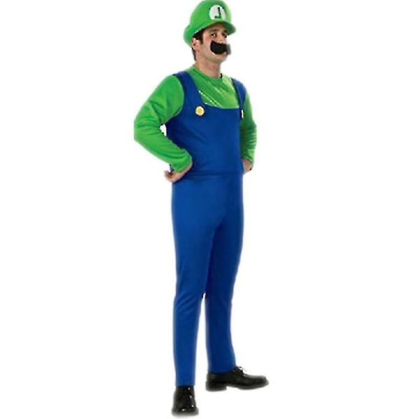 Super Mario Födelsedagsfest Kostym Karneval Vuxna Barn Fancy Dress Up Outfit Luigi Green Menn