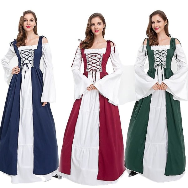 Halloween kostym medeltida renässans vintage klänning mörkblå S