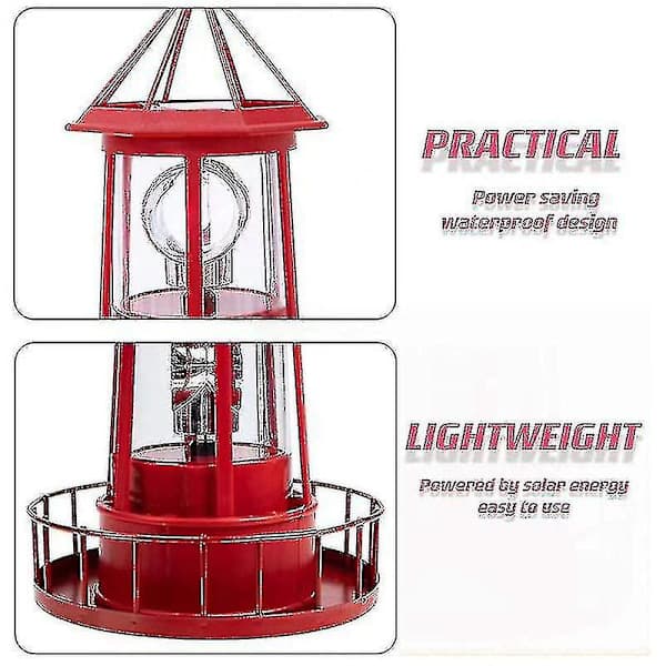 Solar Powered LED Lighthouse, 360 Degree Rotating Garden Lamp