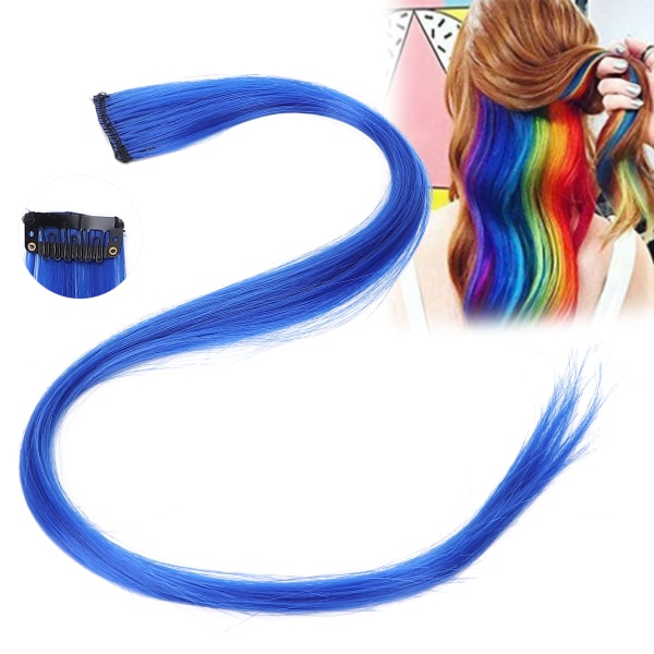 Värilliset hiustenpidennykset Highlight synteettiset hiuslisäkkeet Clipin hiustenpidennykset tytöille (sininen)