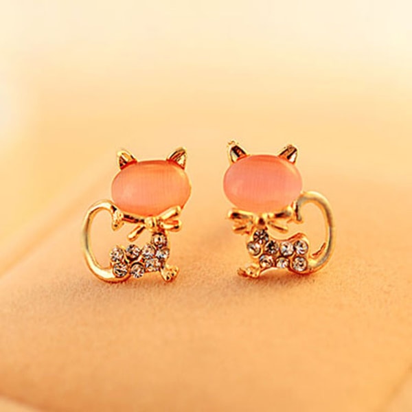 0179 Enkel personlighet Cat Shape Rhinestone Legering øredobber Dekorasjoner Rosa