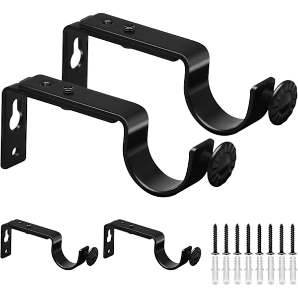 Justerbara gardinstångsfästen, svarta metallfästen för gardinskenor, kraftiga gardinstångshållare för 25mm-28mm gardinstänger, 4-pack