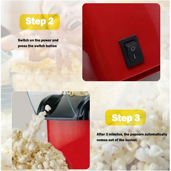 220V Popcornmaskin Mini Popcornmaskin Elektrisk Hushållsapparat Maskin Helt Automatisk Popcornmaskin För Hemkök Röd Red EU