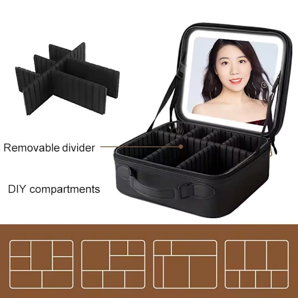 Sminkepose Kosmetikpose Organizer med LED-spejl Pink Rosa