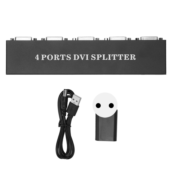 DVI Splitter 1 in 4 Out HD Lossless Plug and Play Distribution Video Duplikator för PC Laptop HDTV Projektor 100?240V EU-kontakt