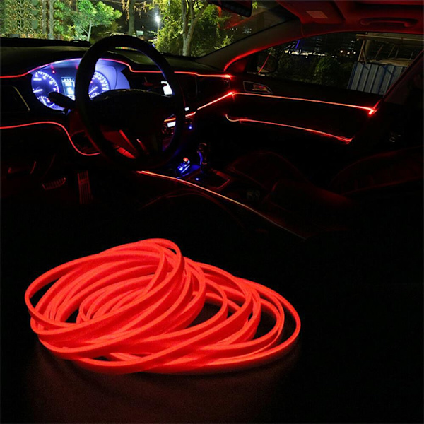 LED Dekorativ Lampa Bil Interiör Atmosfär Tråd RÖD USB-DRIVEN