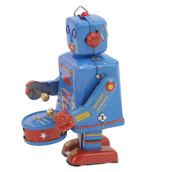 Clockwork trommerobot leketøy tinnplate Retro håndlaget tromme opprullingsrobot for barn Voksenkolleksjon