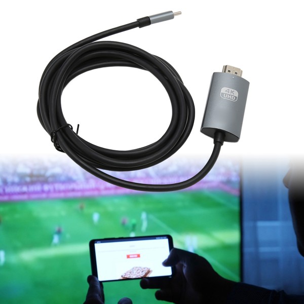 Tyypin C - HD Multimedia Interface -kaapelin tuki 4K 30 Hz Plug and Play Type C - HD -kaapeli TV-näytölle Musta Harmaa