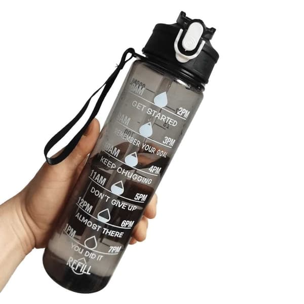 Motiverande Vattenflaska med Tidsmarkering 750ml Svart—pa