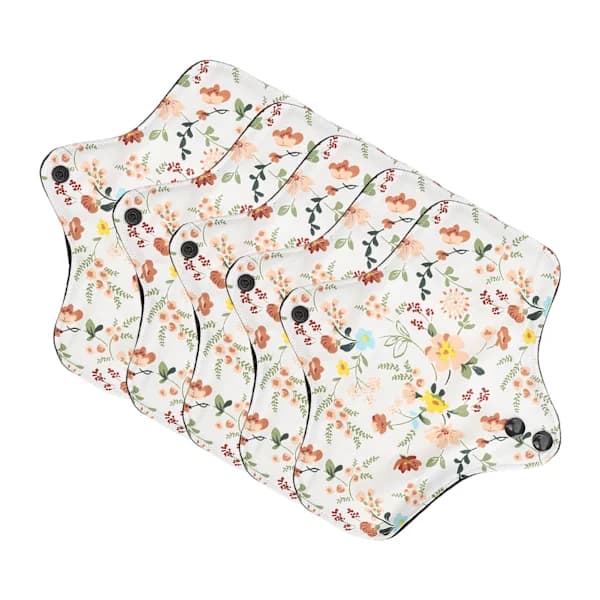 5 stk Vaskbare pustende menstruasjonsbind Blomstermønster Superabsorberende Gjenbrukbare bomullsbind Truser S