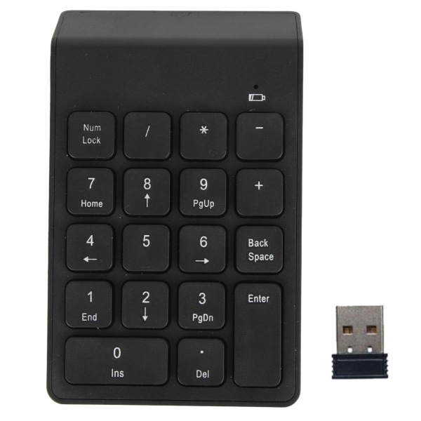 Trådløs nummerplade USB-modtager sort 18 taster Vandtæt batteridrevet numerisk tastatur til gaming kontorcomputer