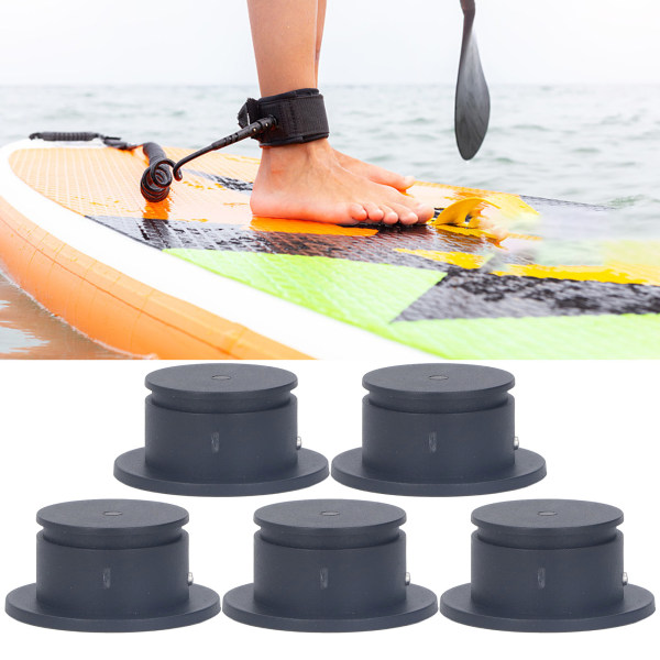5 stk Surf Leash Plug Erstatning Round Board Cup Plug til Surfboard Longboard Sort