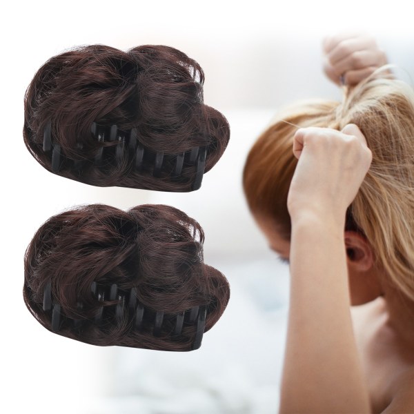 Mörkbrun Kvinnor stökigt hårbulle Högtemperaturfiber syntetiskt hårstycke Chignon