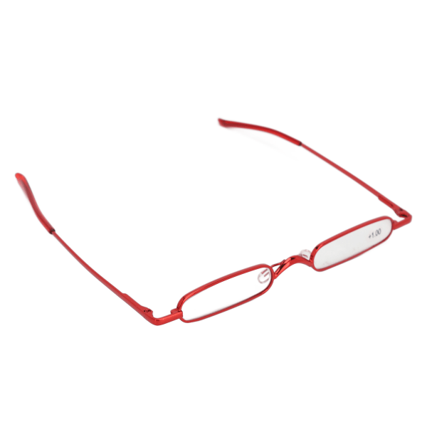 Slanke læsebriller Små bærbare rustfrit stål Metal HD Mini læsebriller til med etui Ældre Mænd Kvinder Rød +100