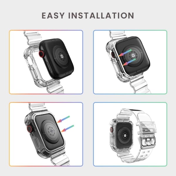 Gjennomsiktig armbånd Armbånd Apple Watch 42 mm 44 mm 45 mm, Crystal Bracelet de Sport og Silikon Souple Transparent iWatch for Apple Watch 8/7/SE/6/