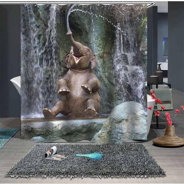 Tygduschdraperi, mögelresistent duschdraperi, elefant