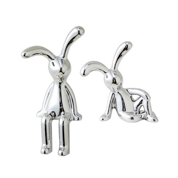 2/4Pcs Long Ear Bunny Figurine UV Electroplating Adhesive Sitting Rabbit Figure Model Toy Statue Car Dashboard