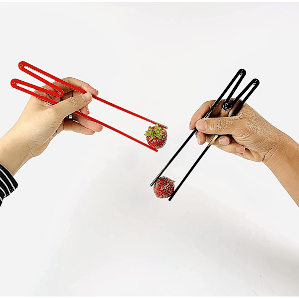 Reusable Plastic Training Chopsticks Interlinked for Adults and Kids Black 2 Pairs