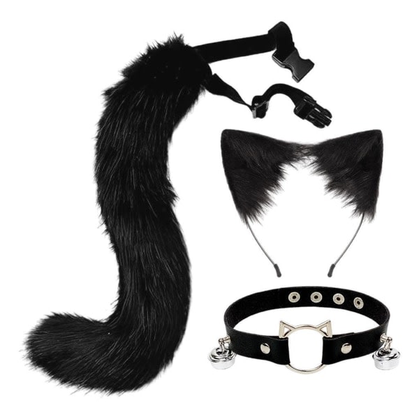 1/2/3/5 3st Furry Cat Ear Tail Läderchoker Halloween Lolita Black Kitty 1 st