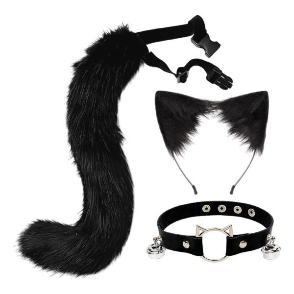 1/2/3/5 3st Pälskatt Öron Svans Läderchoker Halloween Lolita Svart Kitty 1 st