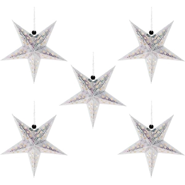 5-pack Pappersstjärnelampor - 45cm - Juldekorationer (Silver)